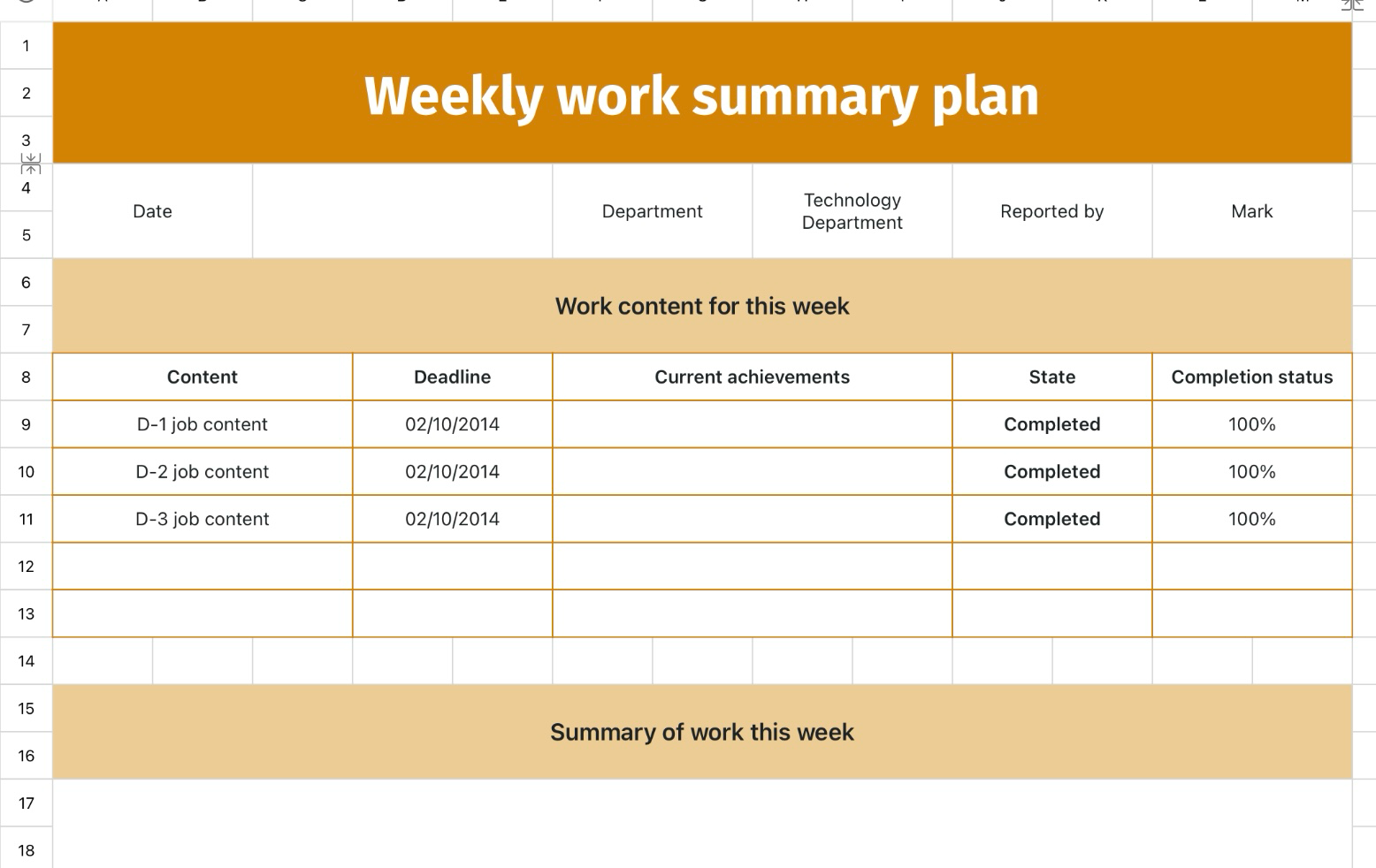 Weekly work summary plan